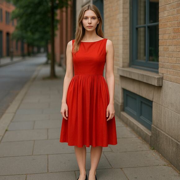 Howard Hirsh California 1950s Red Orange Chiffon Party Dress XS/S Full Skirt - Picture 1 of 11
